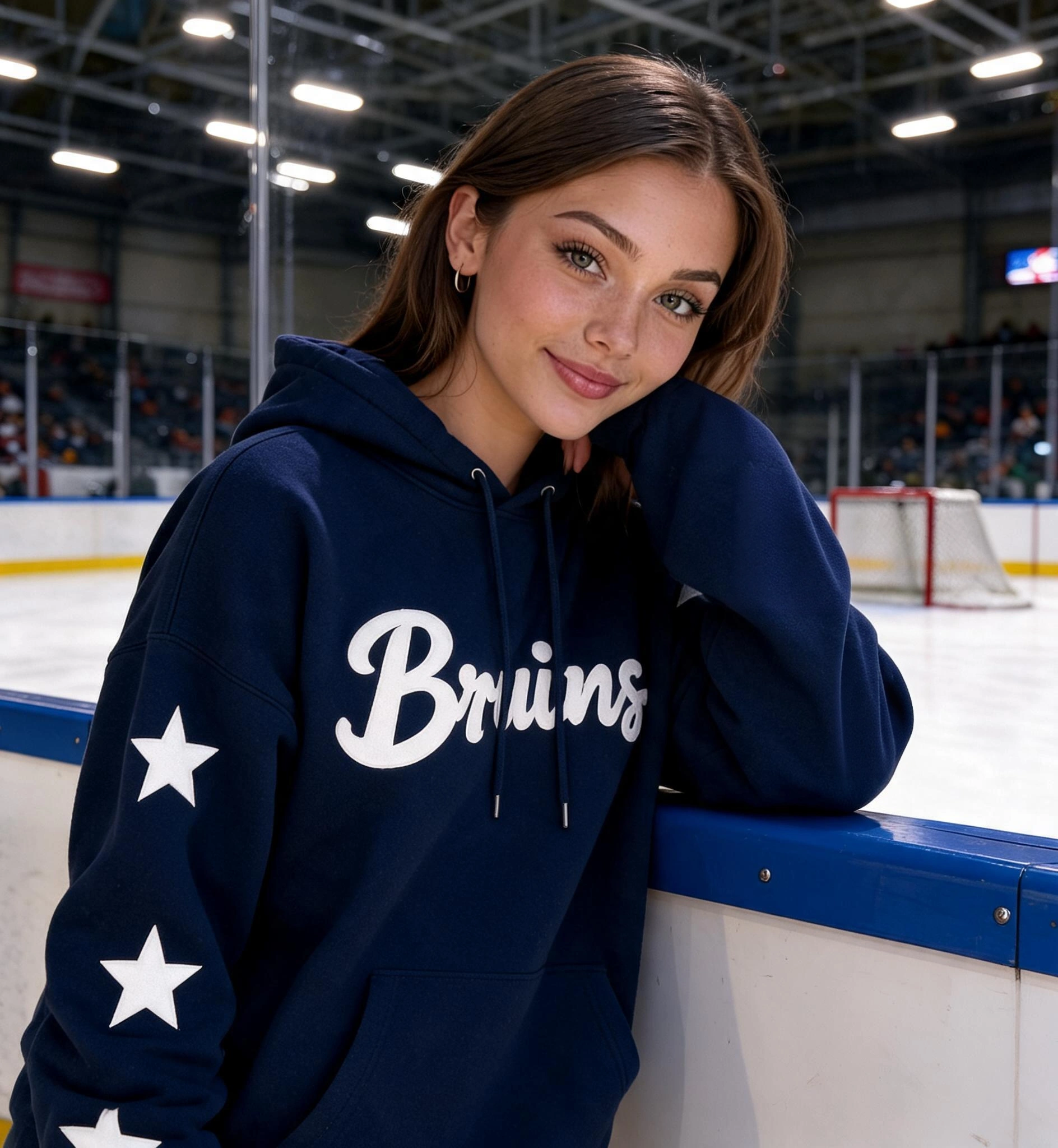 American Hockey Fan Hoodie, Handwritten Puff Print Stars, Long Sleeve Game Day Pullover, Unique Sporty Style