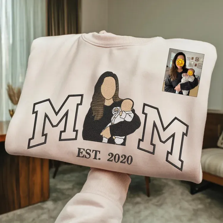 Customized Mom Mum Mother-Child Photo Mother's Day Embroidered Sweatshirt