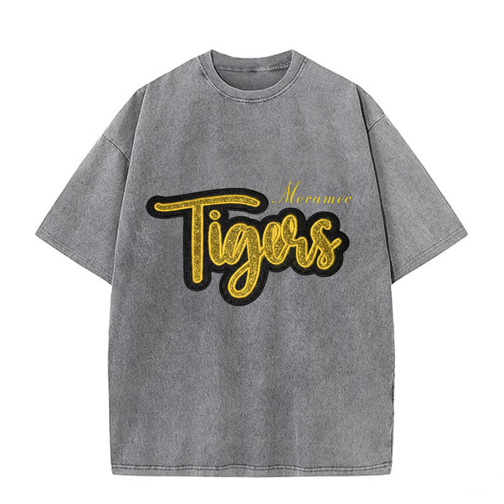 Custom Glitter Team Mascot Embroidered Washed T-shirt For Game Day Gifts for Sports Fans
