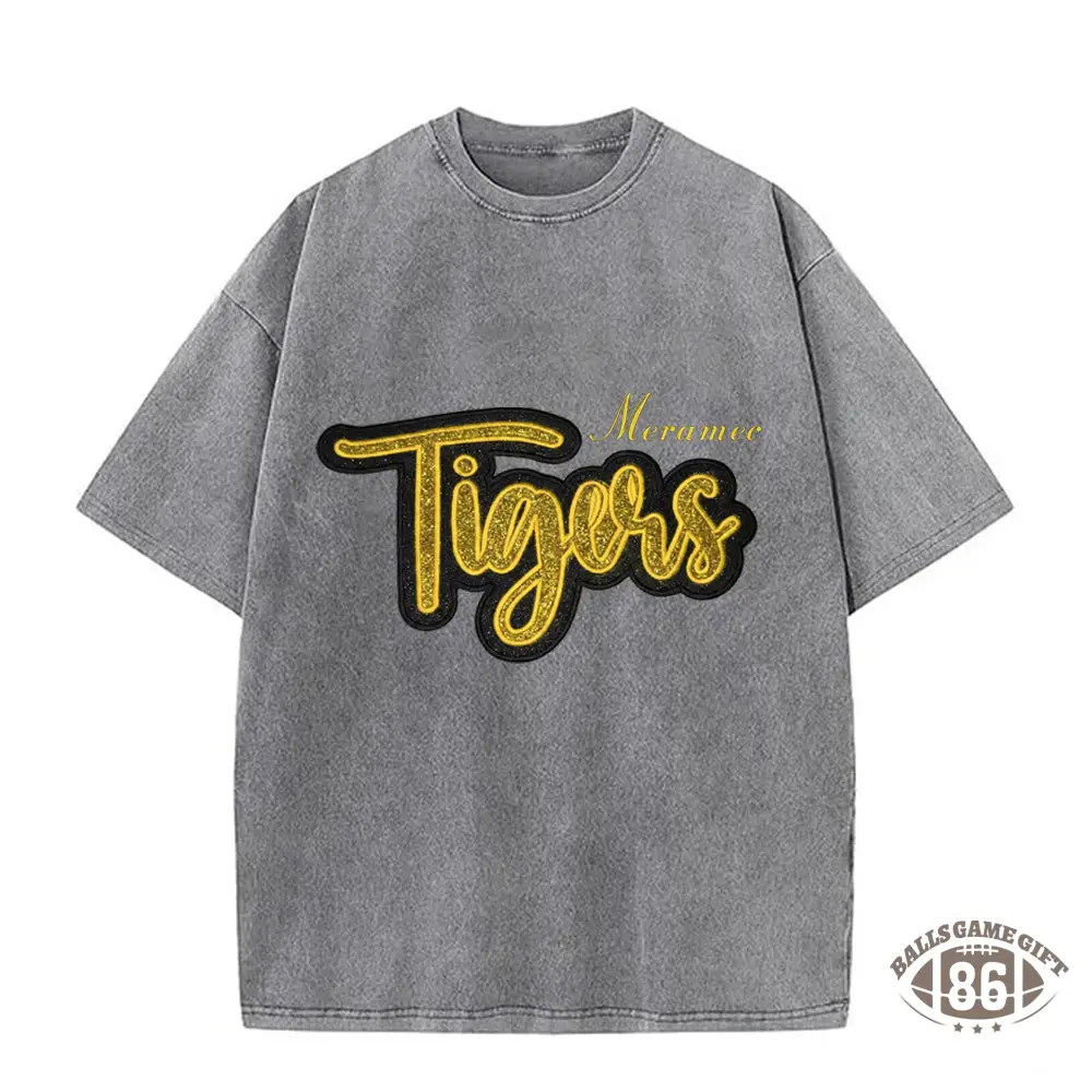 Custom Glitter Team Mascot Embroidered Washed T-shirt For Game Day Gifts for Sports Fans