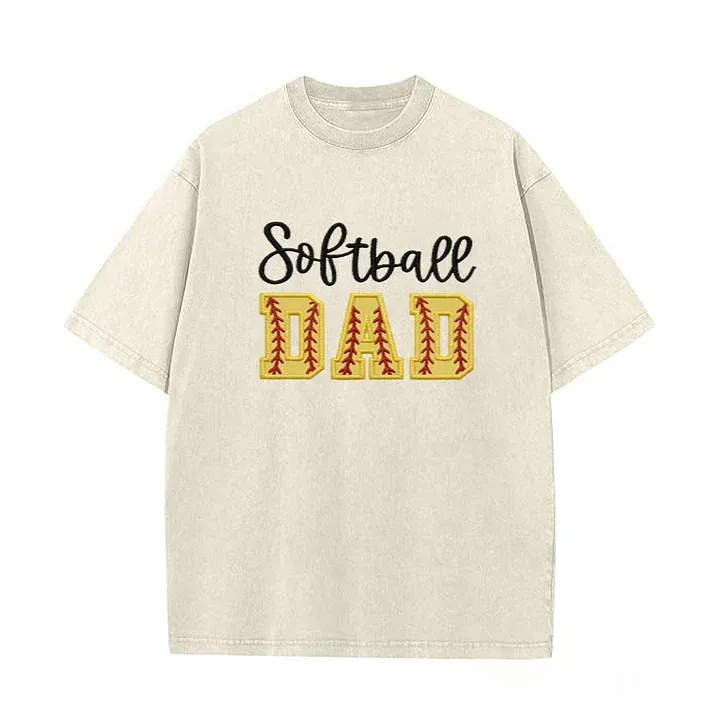Softball DAD or MOM Applique Embroidery Personalized Washed T-Shirt