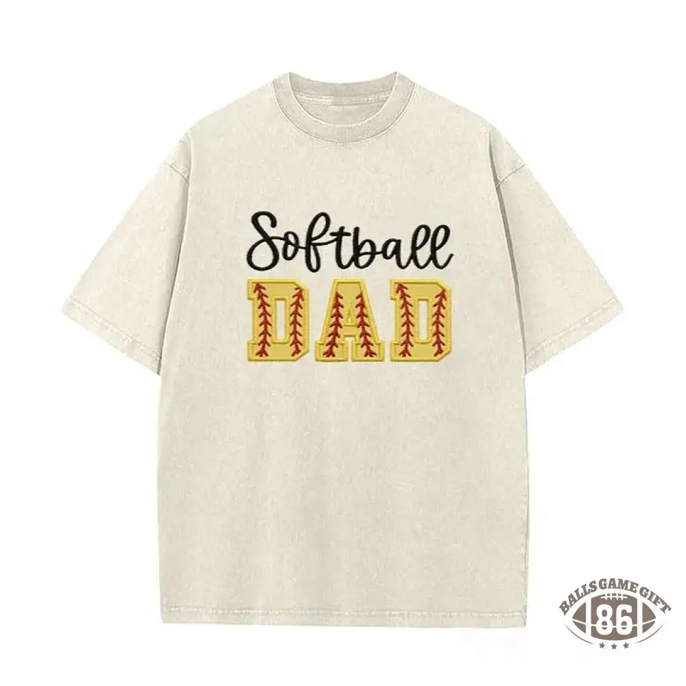 Softball DAD or MOM Applique Embroidery Personalized Washed T-Shirt