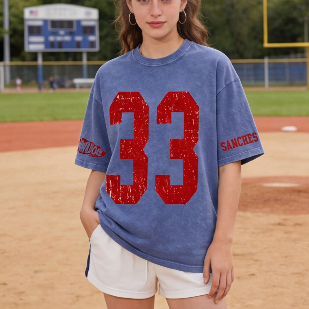 Custom Vintage Varsity Number or Letter Sport Team Washed T-Shirt