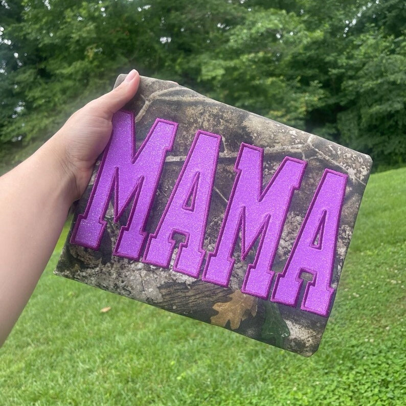 Pamaviva Personalized Camo Glitter Text Mama Shirt Custom Name Hunting Gift for Mom Mothers Day Apparel