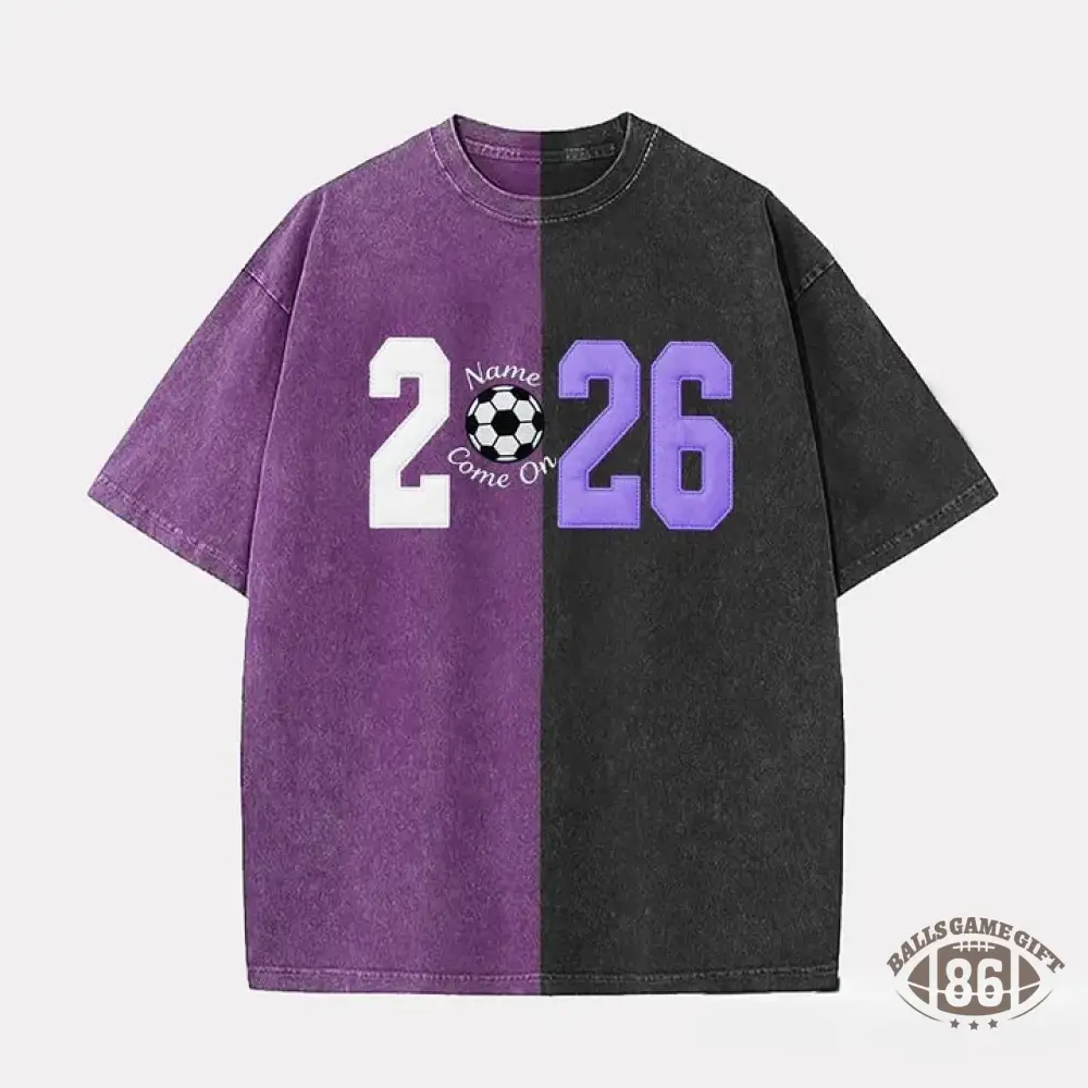 Custom Fabric Applique 2026 Soccer Embroidered Two Tone Vintage Washed T-Shirt for Cheer & Game Day ⚽✨