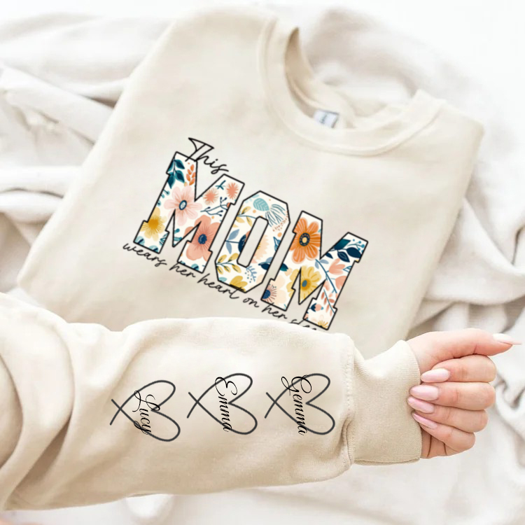 Custom Mama Embroidered Sweatshirt with Names on Sleeve Personalized Mother's Day Gift for Mom