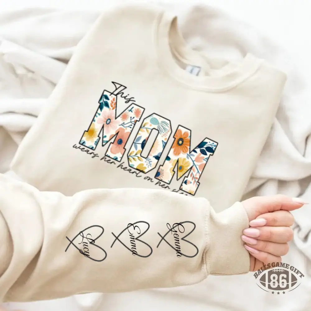 Custom Mama Embroidered Sweatshirt with Names on Sleeve Personalized Mother's Day Gift for Mom