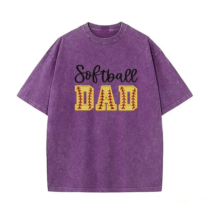 Softball DAD or MOM Applique Embroidery Personalized Washed T-Shirt