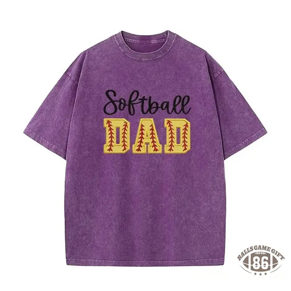 Softball DAD or MOM Applique Embroidery Personalized Washed T-Shirt