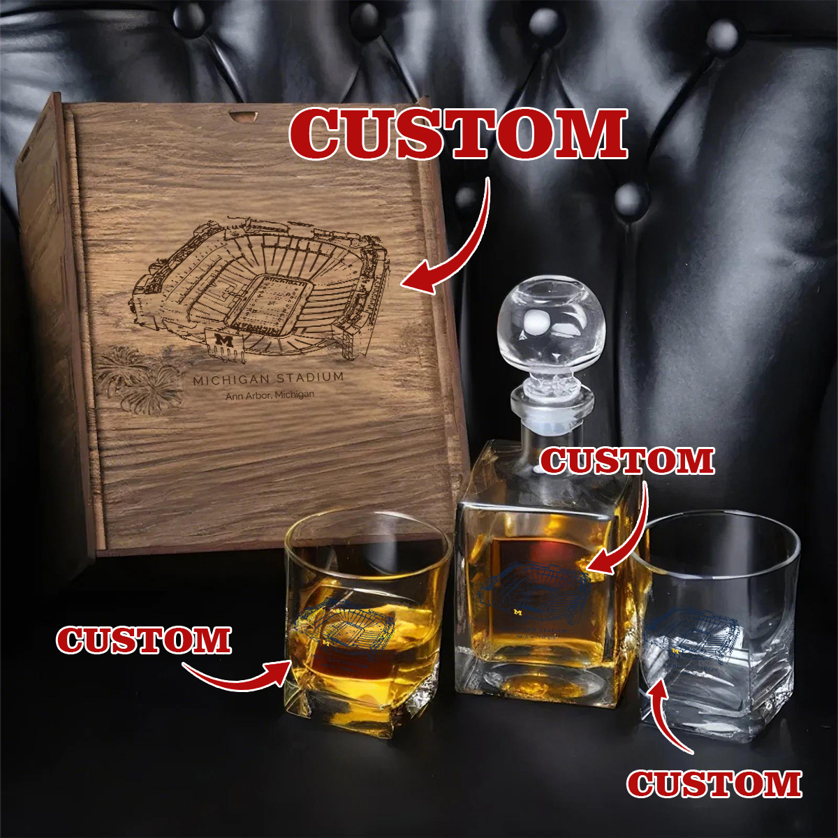 Custom Your Favorite Football Stadium - Football Team Whiskey Set 