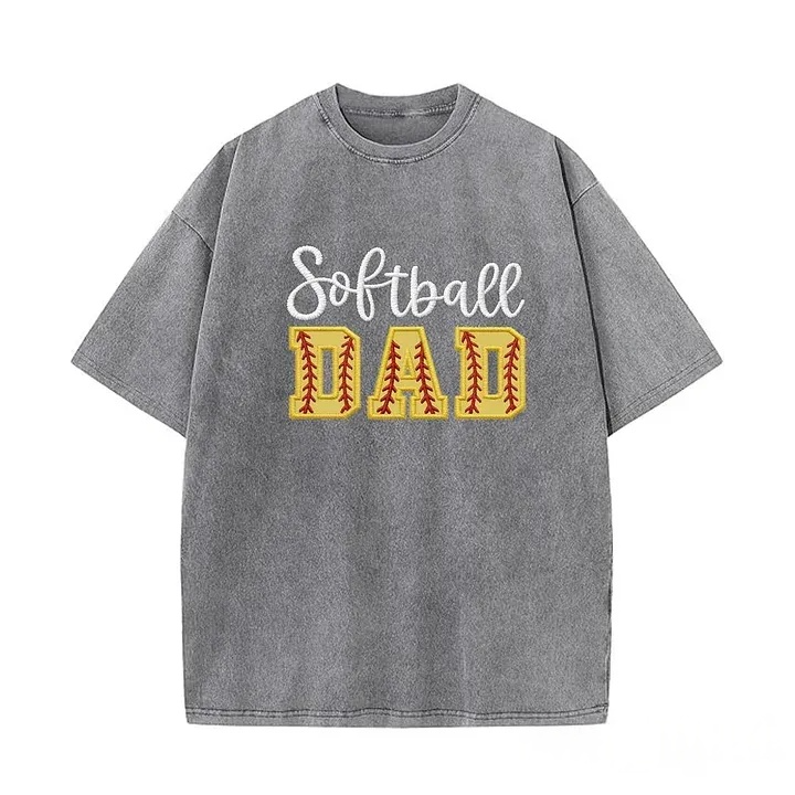 Softball DAD or MOM Applique Embroidery Personalized Washed T-Shirt