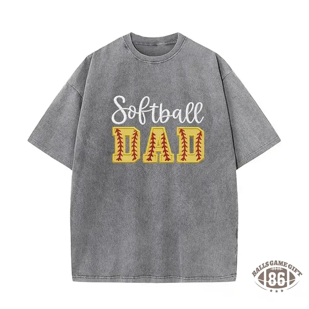 Softball DAD or MOM Applique Embroidery Personalized Washed T-Shirt