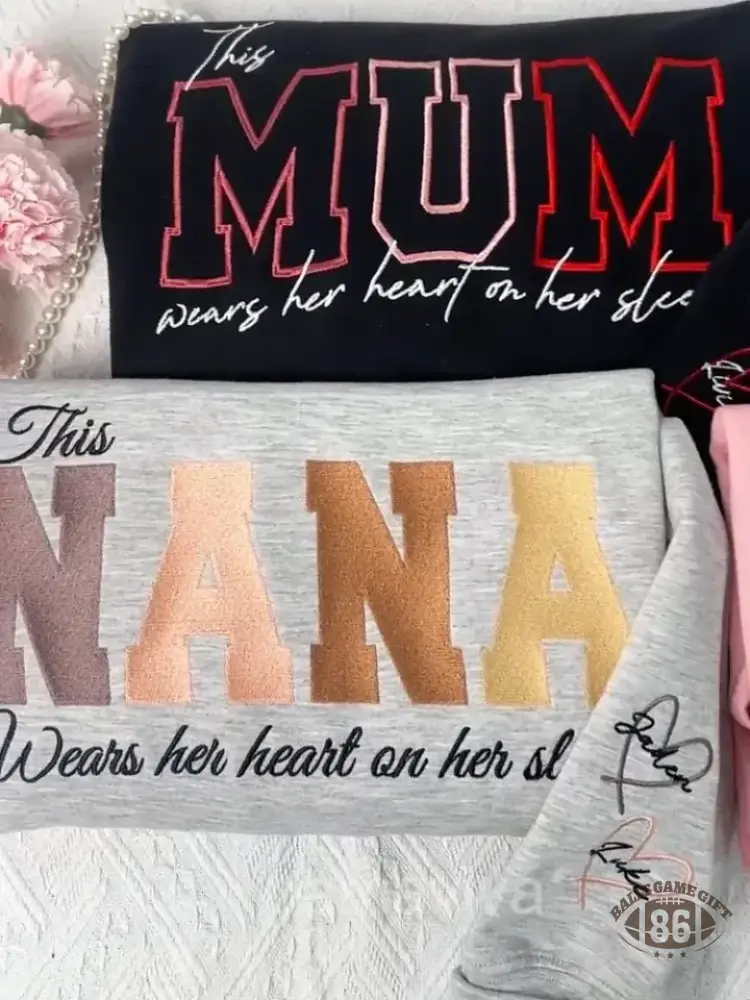 Custom Heart On Sleeve Embroidered Sweatshirt | A Thoughtful Gift For Mum & Grandma