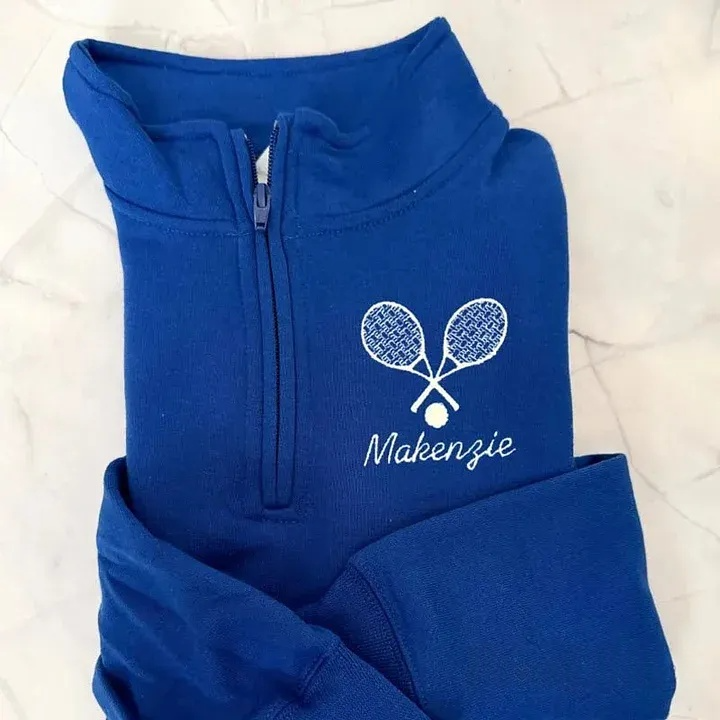 Personalized Tennis Racket Quarter Zip Sweatshirt Custom Name Tennis Pullover