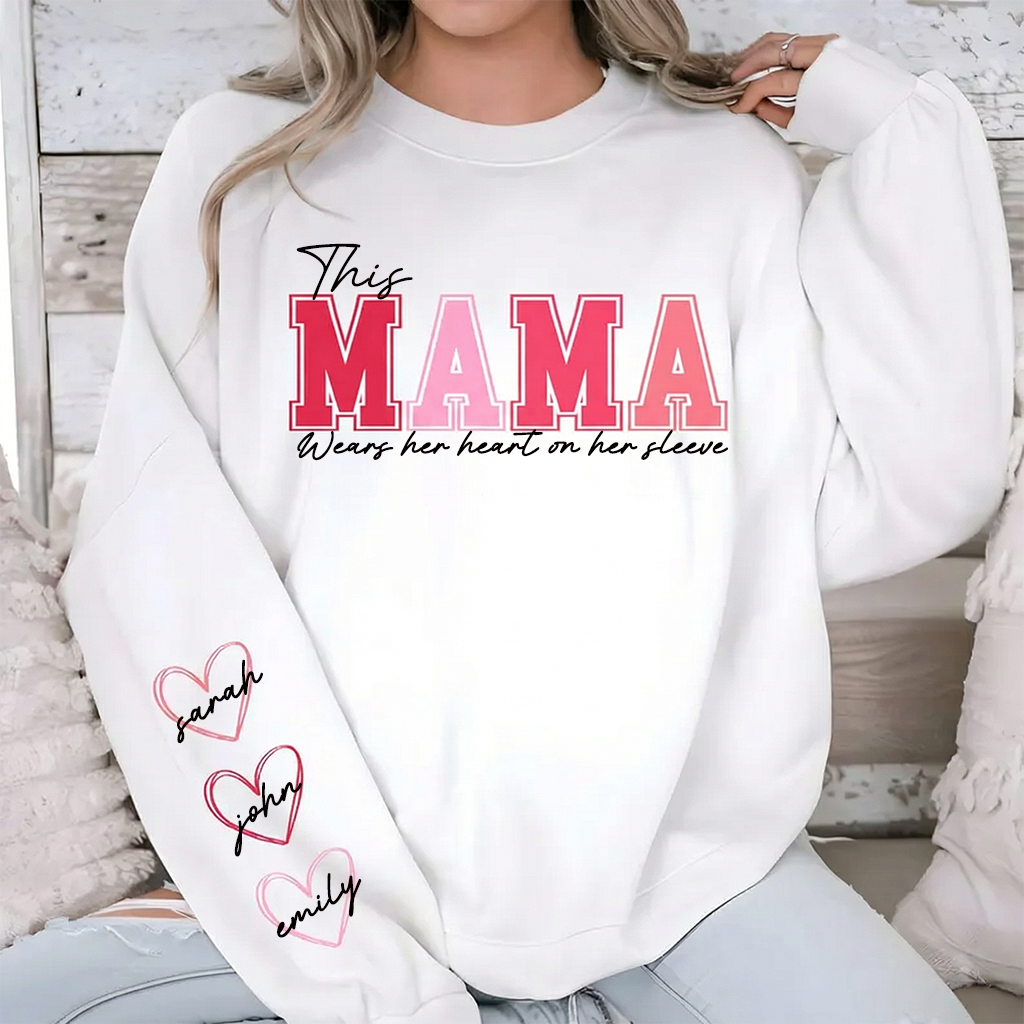 Custom Mama Embroidered Sweatshirt with Names on Sleeve Personalized Mother's Day Gift for Mom