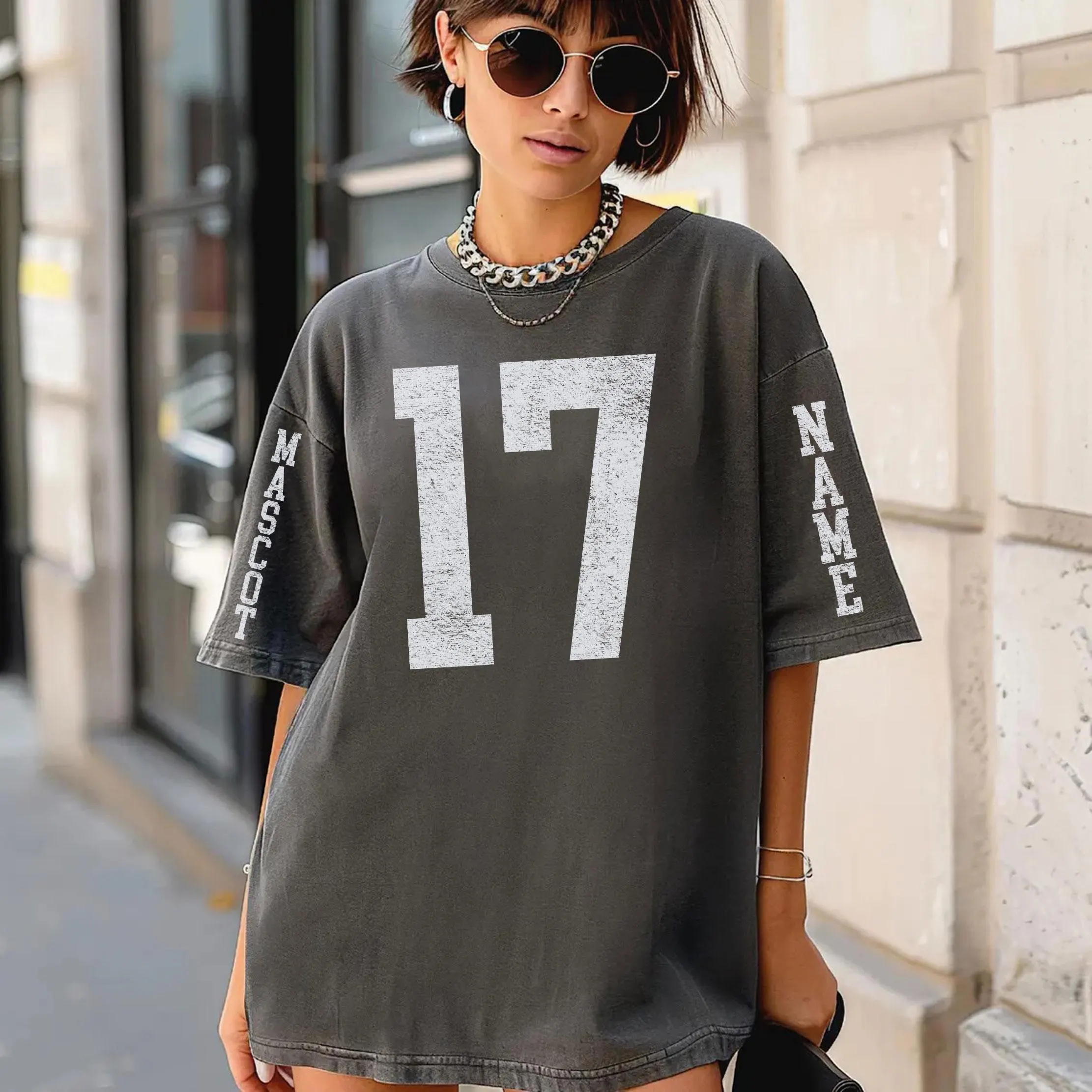 Custom Name & Number Game Day Shirt with Sleeve Print | Vintage Team Style