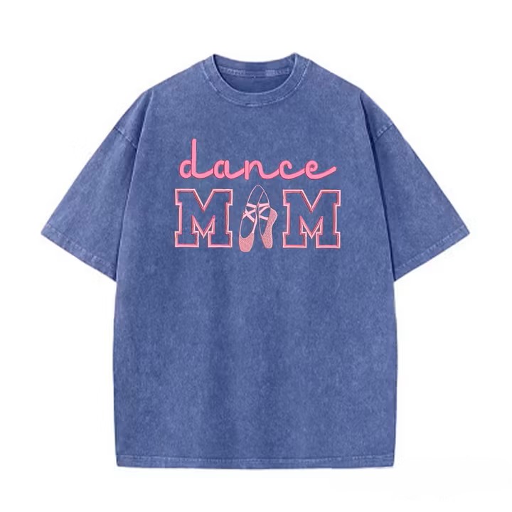 Dance Mom Embroidered Vintage Washed T-Shirt, Oversized Casual Dance Mom Tee