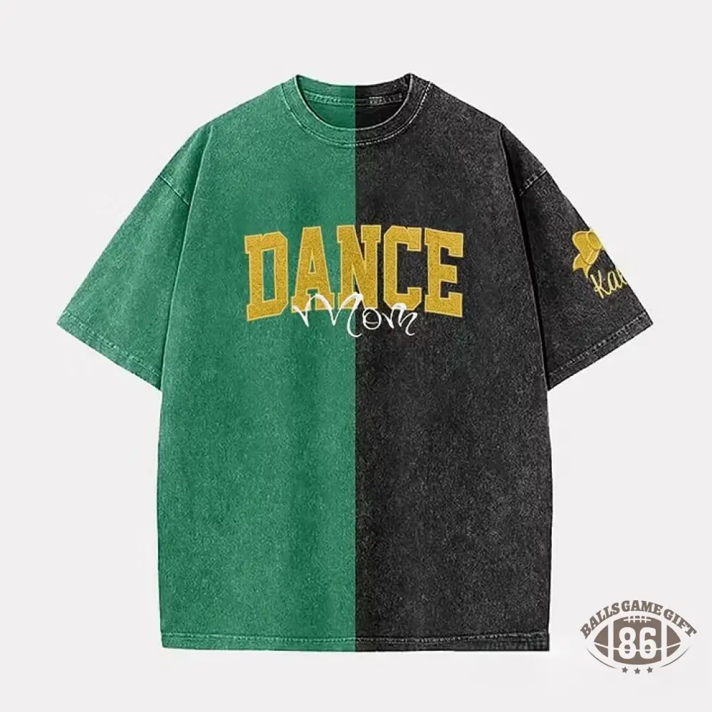  Custom Glitter Dance Embroidered Mom Two Tone Washed T-Shirt with Glitter Bow on Sleeve