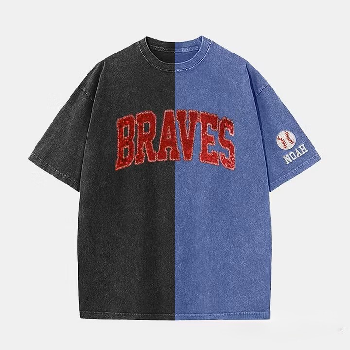 Custom Sequin Text Letter Two Tone Washed T-shirt-Best Gift For Sport Lovers