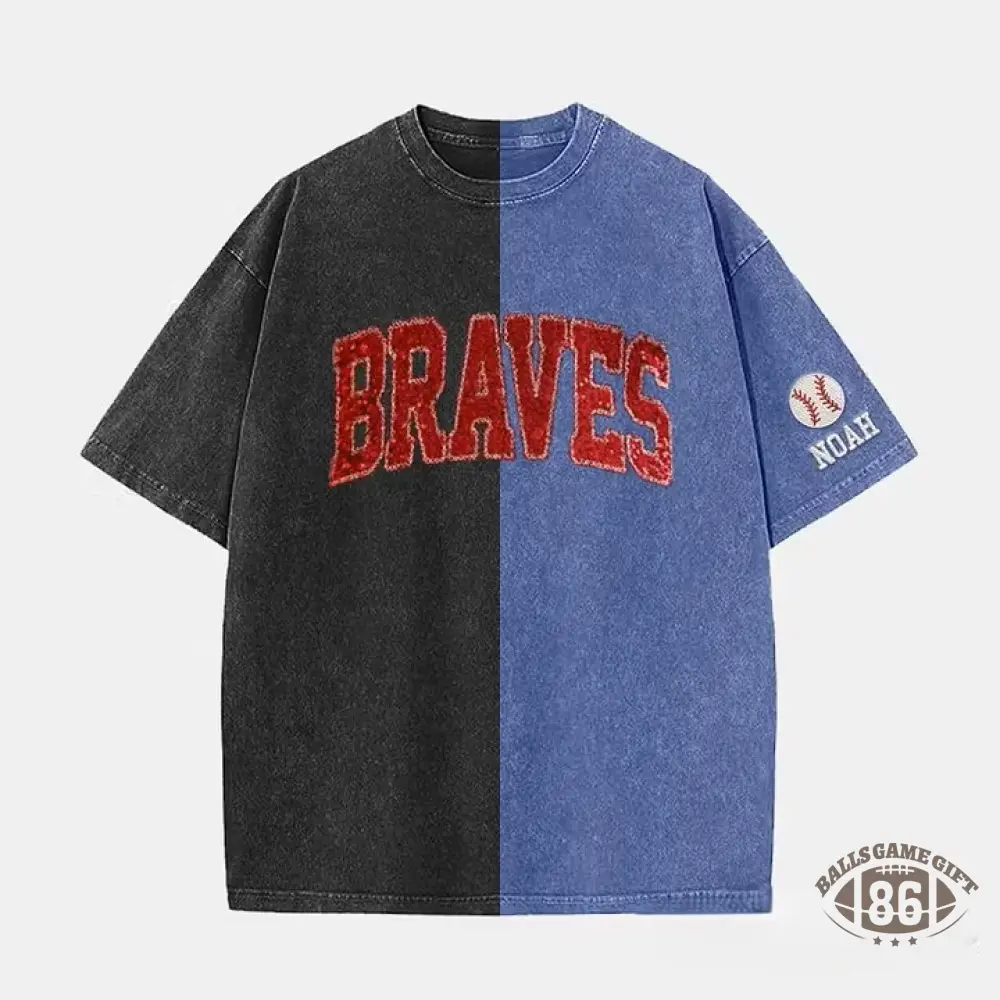 Personalized Sequin Applique Mascot Team Name Game Day Two Tone Washed T-shirt Gifts for Sports Mom