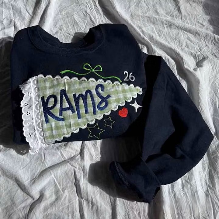 Custom Pennant Sweatshirt | Gingham Lace Applique Crewneck for Game Day Team Spirit