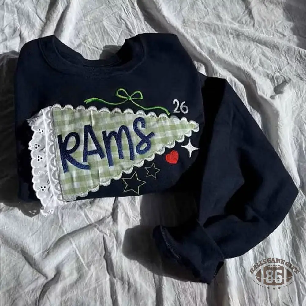 Custom Pennant Sweatshirt | Gingham Lace Applique Crewneck for Game Day Team Spirit