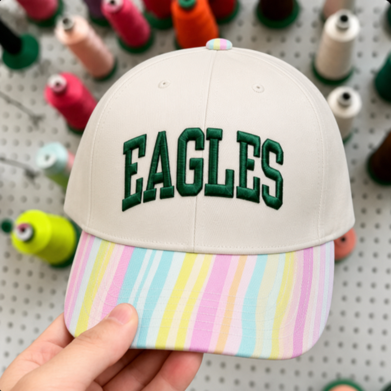 Custom Game Day Embroidered Baseball Hat,  Striped Brim Team Name Trucker Cap