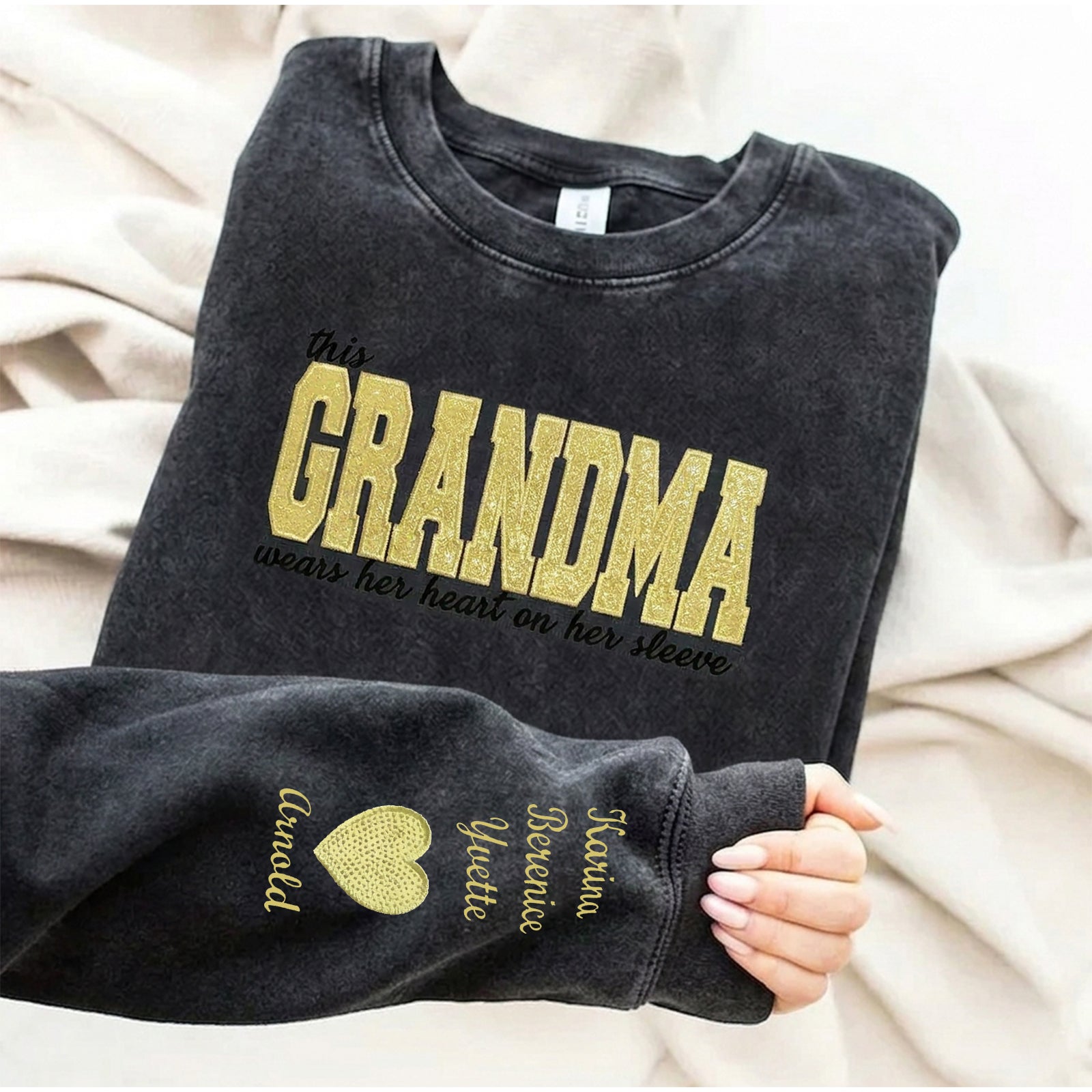 Custom Mama Glitter Embroidered Washed Sweatshirt with Kids' Names  Mother's Day Gift
