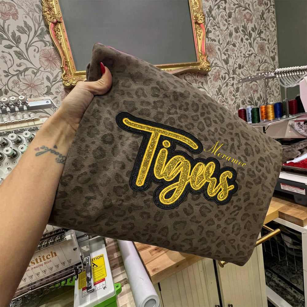 Custom Glitter Team Mascot Embroidered Camo Sweatshirt For Game Day Gifts for Sports Mom