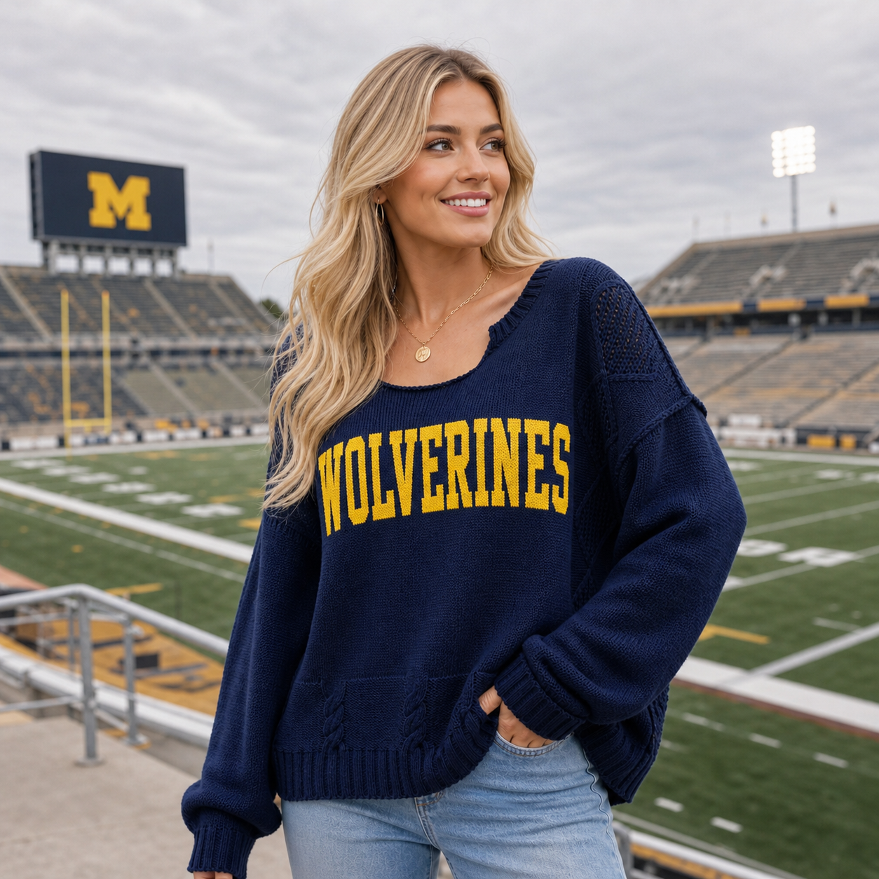 Personalized College Team Mascot Oversized V Neck Pullover, Football Game Day Outfit
