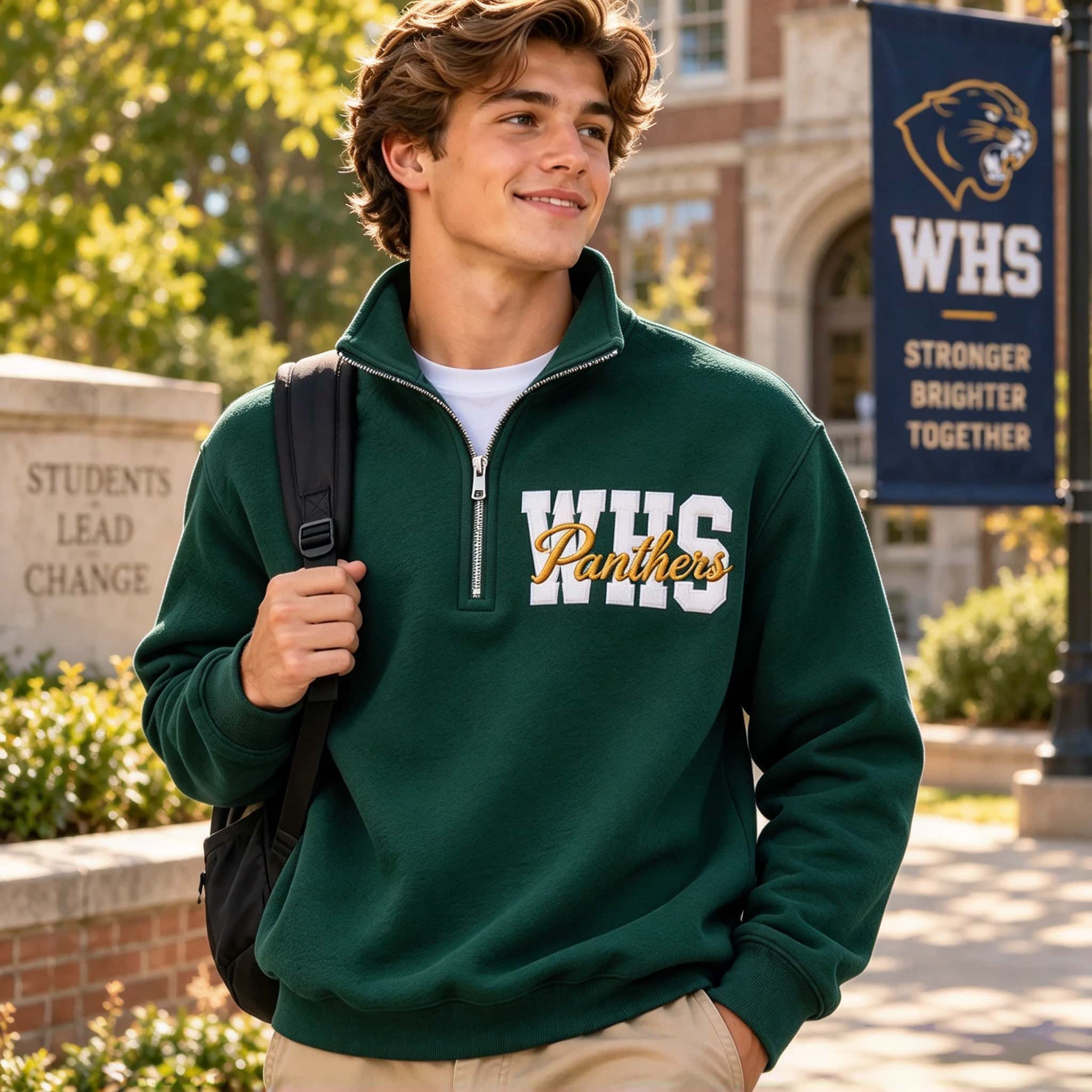 Personalized Embroidered Quarter Zip Sweatshirt | Custom High School Team Spirit Pullover