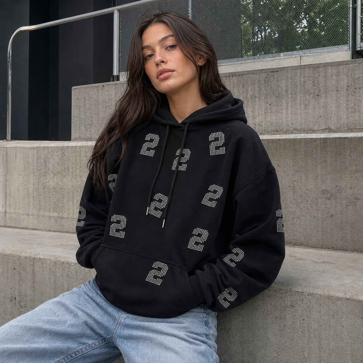 Custom Vintage Game Day Sweatshirt Hoodie with Rhinestone Number