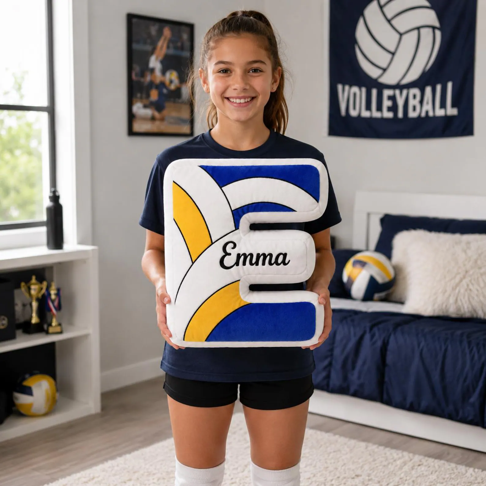 Personalized Volleyball Letter Pillow Velvet Initial Cushion Athlete Bedroom Decor Team Senior Gift