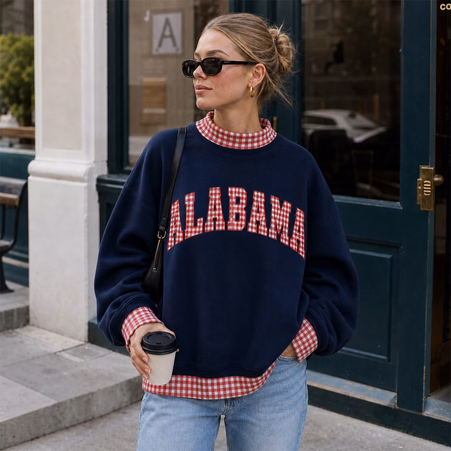 Custom Team Gingham Patchwork Mock Neck Sweatshirt
