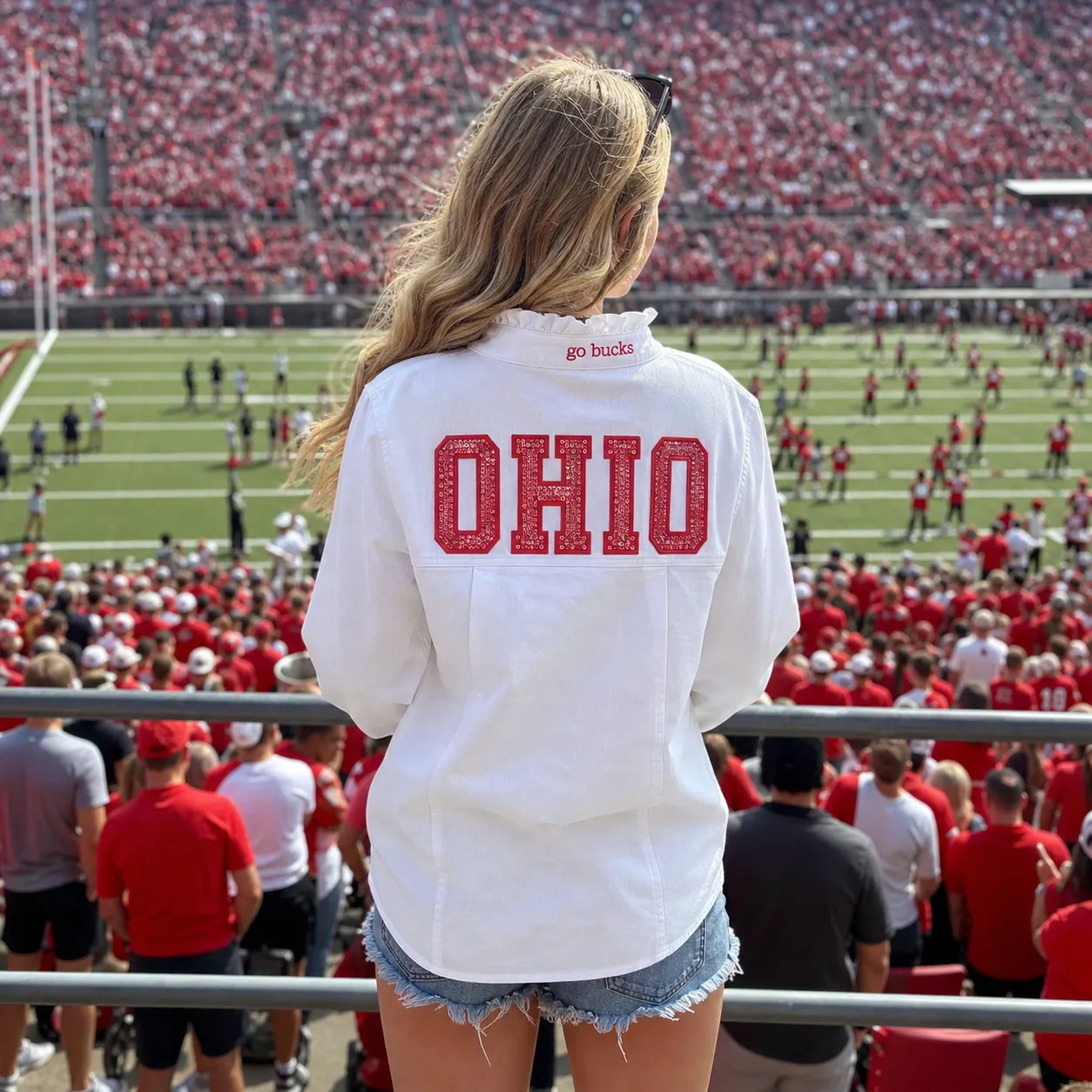 Custom Sequin Back Ruffle Collar Team Shirt with Personalized Text