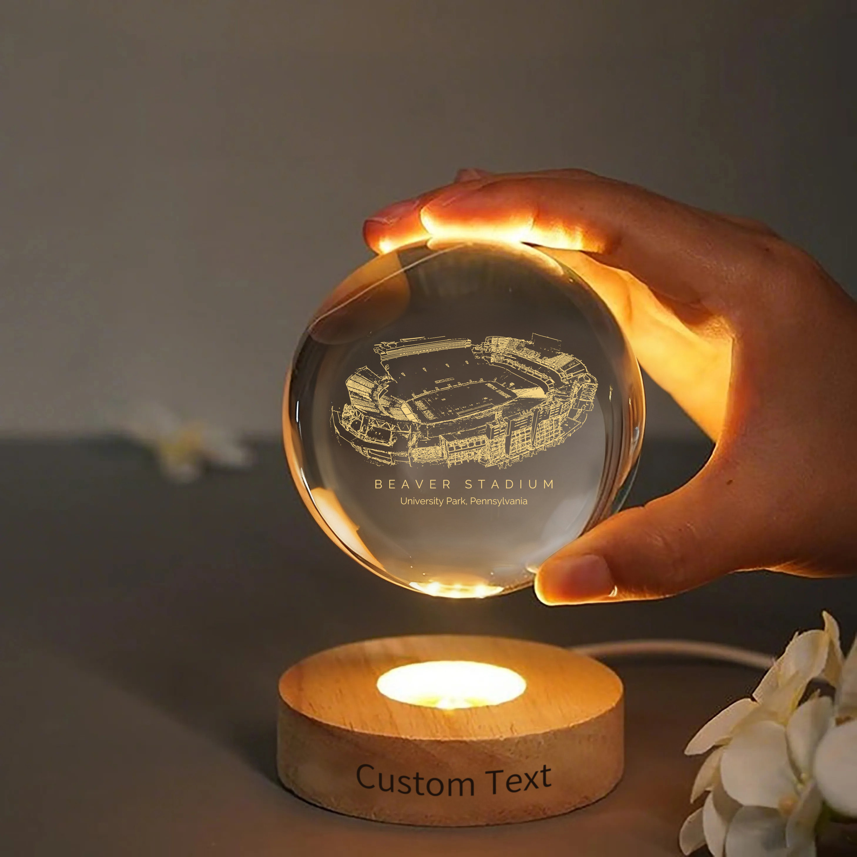 Beaver Stadium 3D Spherical Crystal Ball Lamp