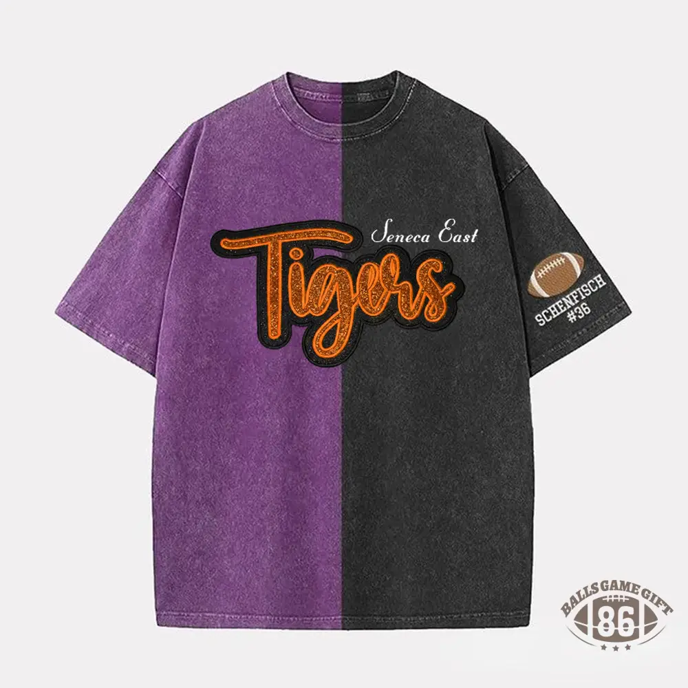 Custom Glitter Team Mascot Embroidered Two Tone Washed T-shirt For Game Day 