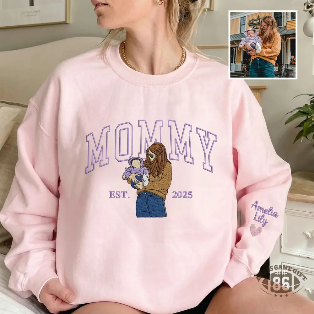 Custom Mama Sweatshirt, Embroidered Kids Portrait Crewneck, Unique Mother's Day Gift Keepsake Gift