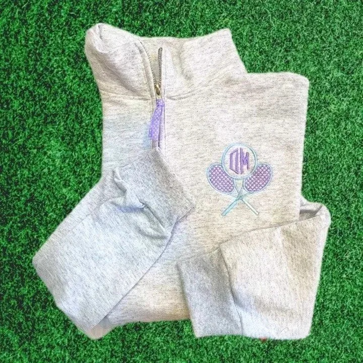 Monogram Tennis Sweatshirt Quarter Zip Personalized Tennis Ball Racket Pullover Monogrammed Tennis Player Gift