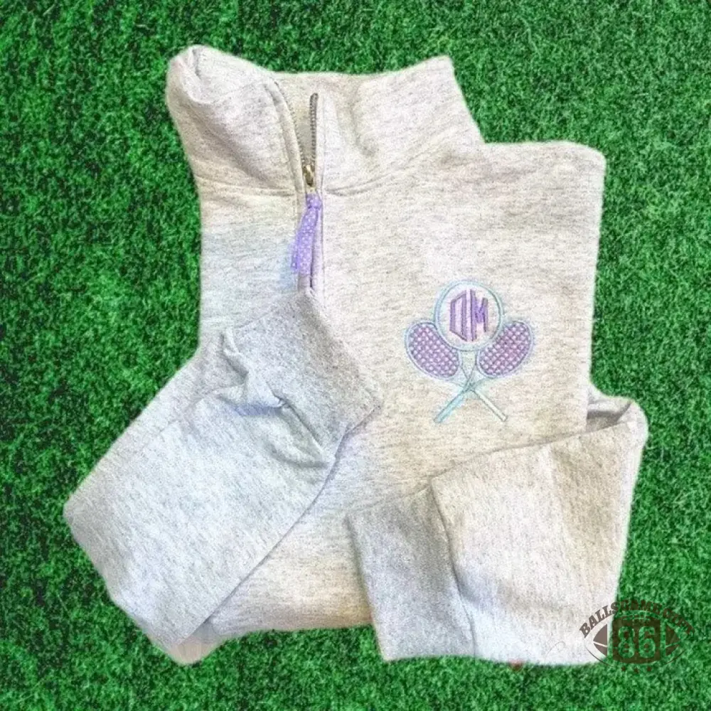 Monogram Tennis Sweatshirt Quarter Zip Personalized Tennis Ball Racket Pullover Monogrammed Tennis Player Gift