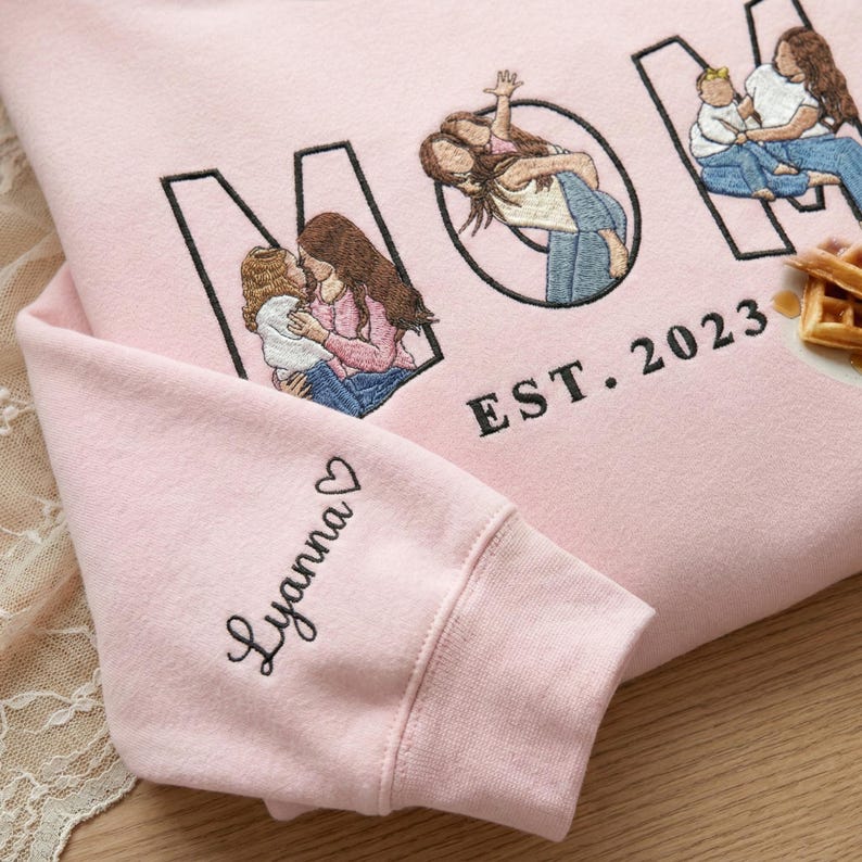 Personalized Mama Sweatshirt with Custom Embroidered Family Portraits - Meaningful Mother's Day Gift for Moms