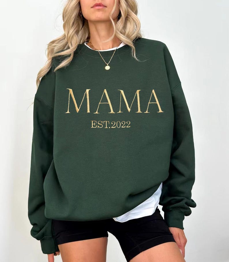 Personalized Mama Full Embroidered Sweatshirt, New Mom Outfit, Mother's Day Gifts.