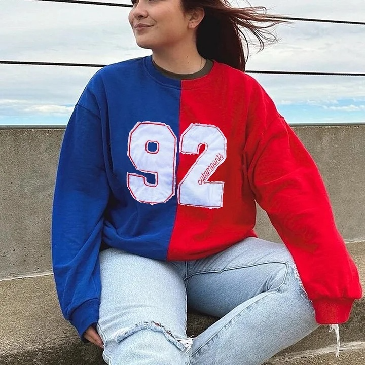  Personalized Sports Number Embroidered Two Tone Crewneck Team or Player Name Gift