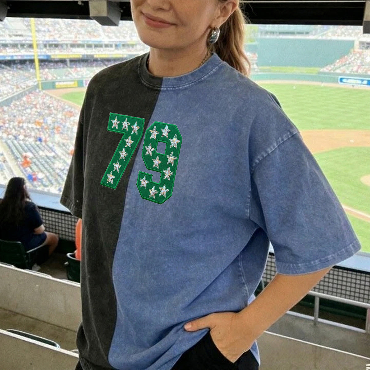 Personalized Team Number with Stars Two Tone Washed T-shirt 