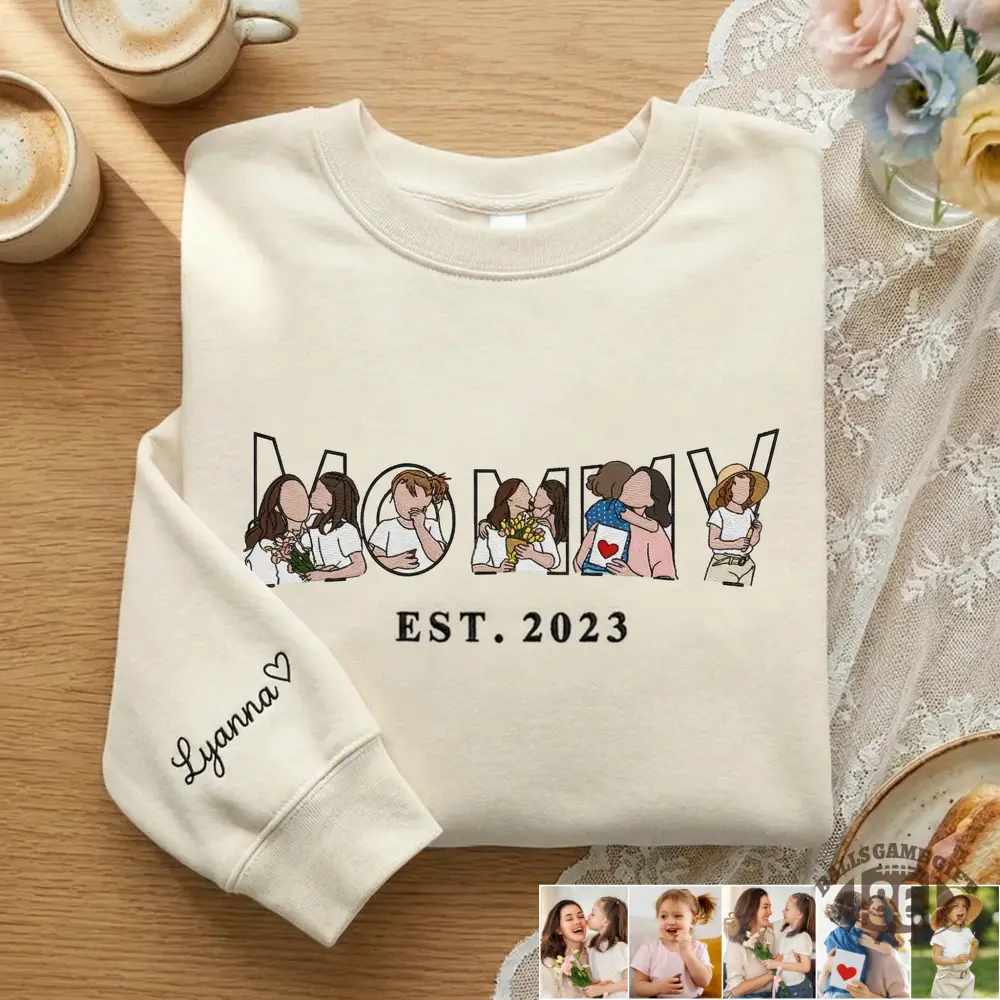 Personalized Mama Sweatshirt with Custom Embroidered Family Portraits - Meaningful Mother's Day Gift for Moms