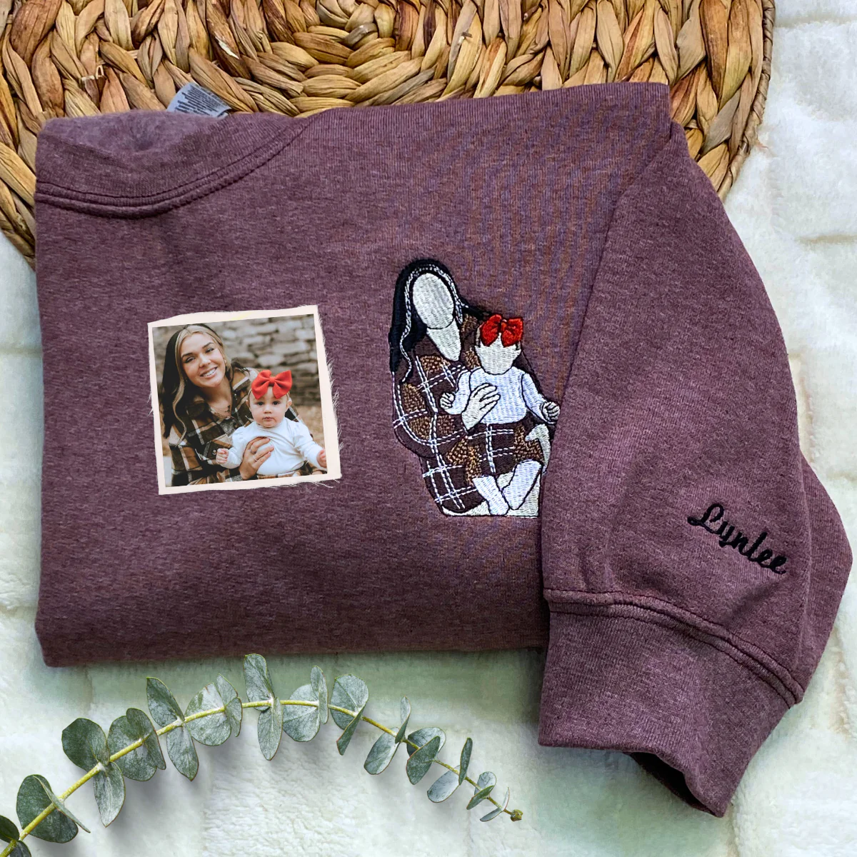 Custom Mama & Mom Portrait Embroidered Sweatshirt, Personalized Family Photo Crewneck, Mother's Day Gift