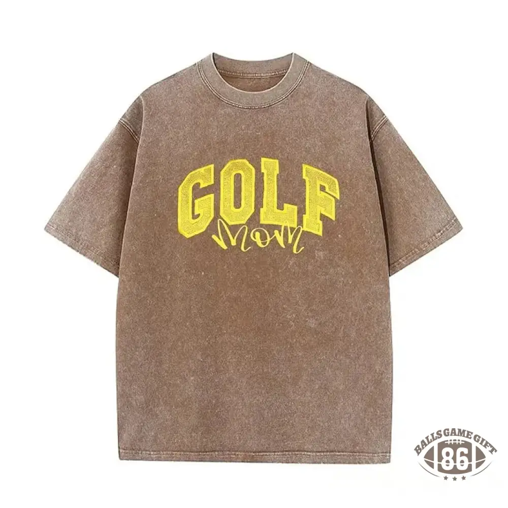 Personalized Custom Glitter Embroidered Golf Mom Washed T-Shirt