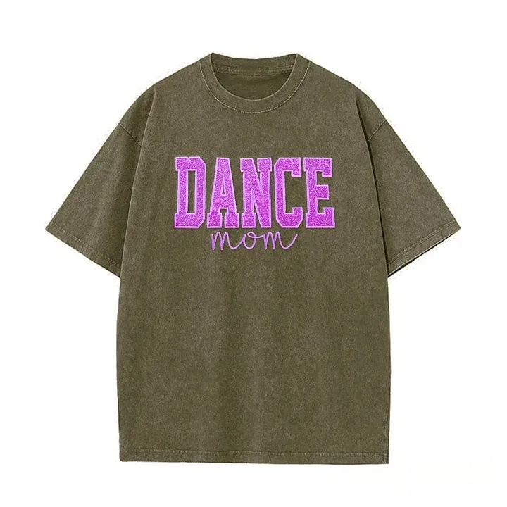 Personalized Embroidered Dance Mom Washed T-Shirt with Kids Name on Sleeve