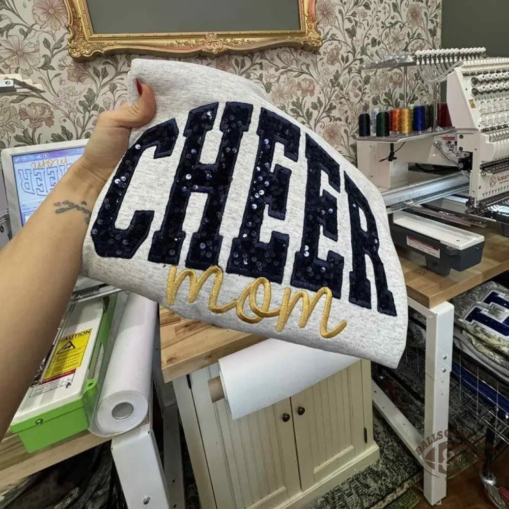 Custom CHEER MAMA Sweatshirt – Personalized Glitter Letters, Vintage Style, Camo Tee