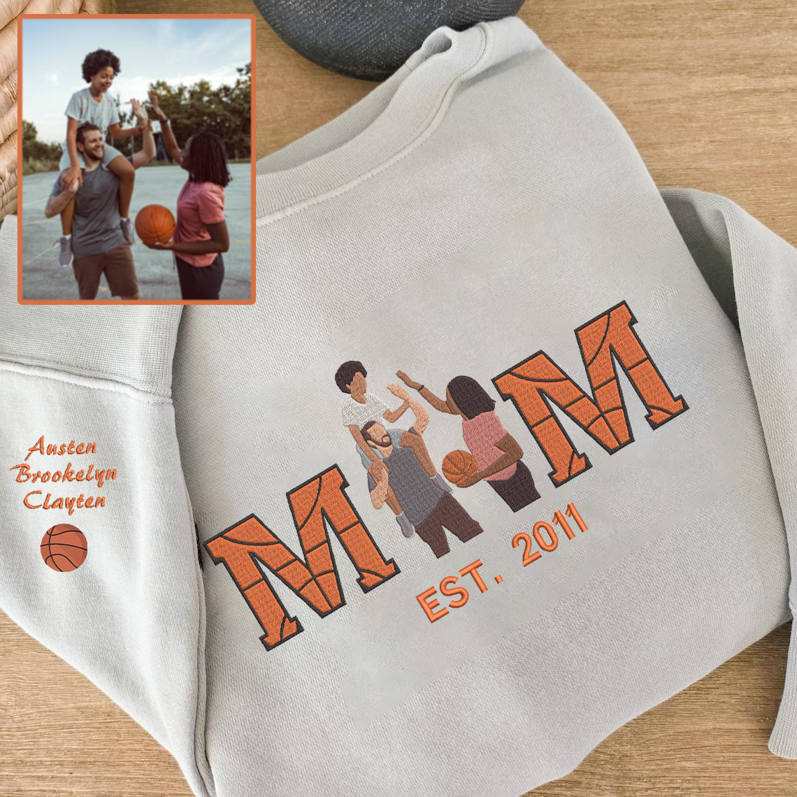  Embroidered Basketball Mom or Dad with Personalized Photo Basketball Mom Dad Sweatshirt